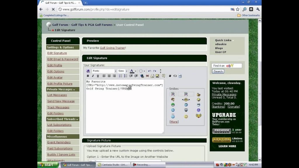 Set up a signature link in forums