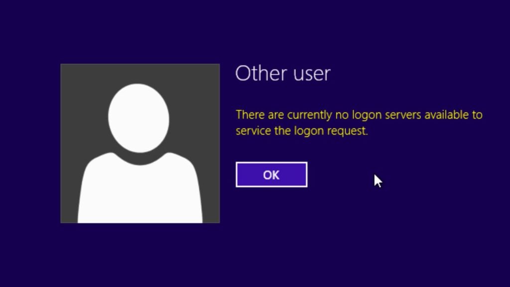 There are currently no logon servers available to service the logon request
