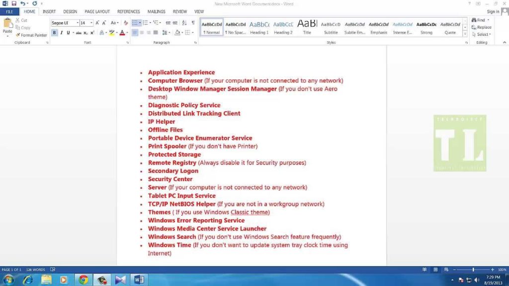Windows 7 Services Configuration: Turn Off / Disable Background Services