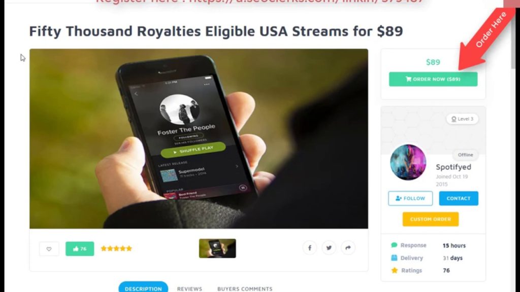 Fifty Thousand Spotify Royalties Eligible USA Streams for $89 On SEOClerks