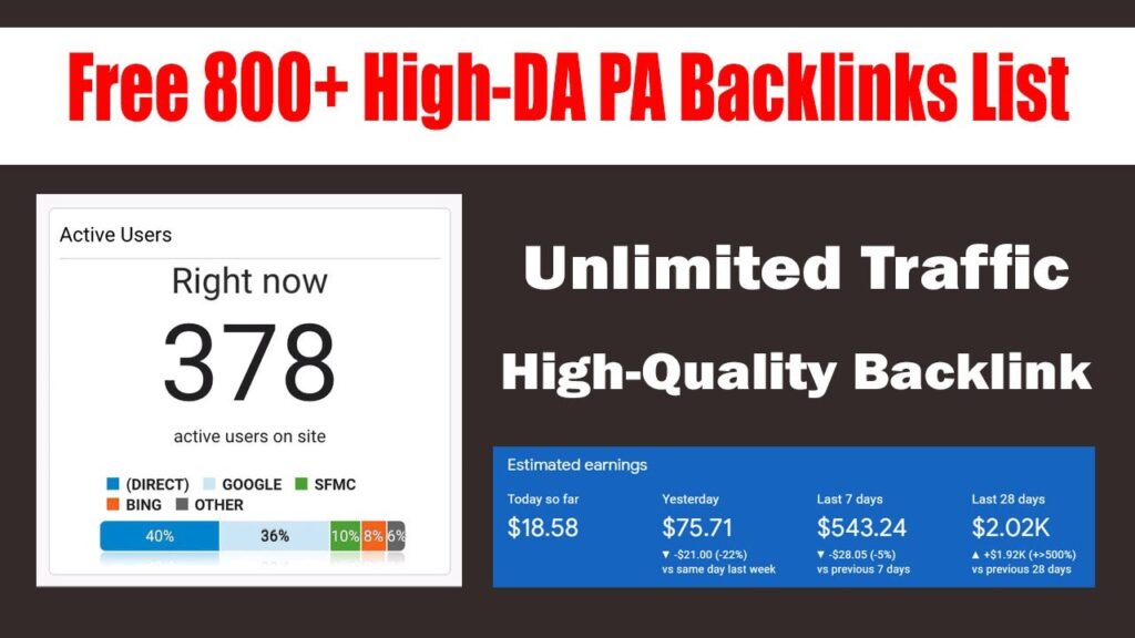 Free Unlimited Traffic & High-Quality Backlinks List | Free 800+ High-DA PA Backlinks List