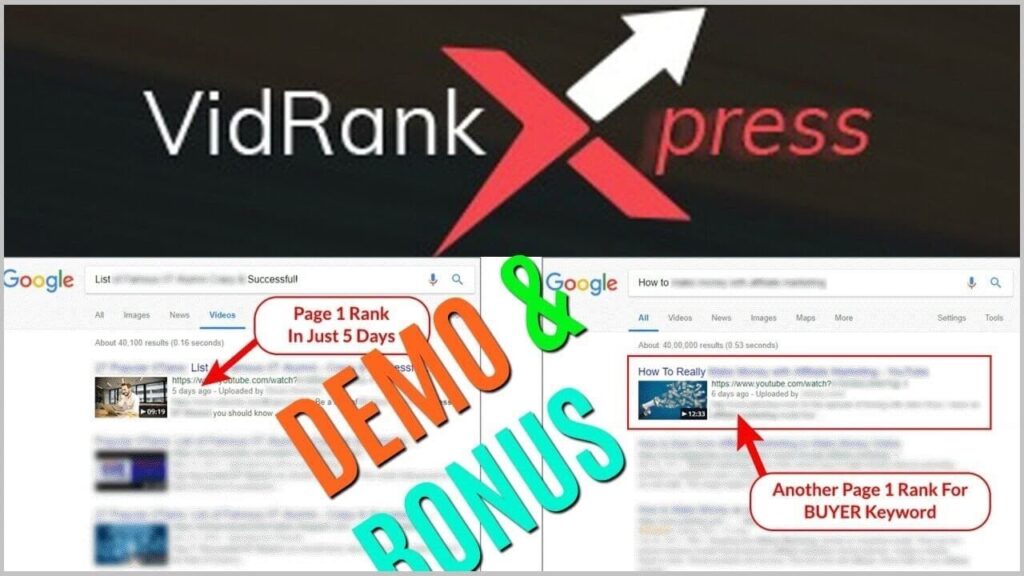 VidRankXpress Demo Bonus - Instant Page 1 Ranking on YouTube & Google