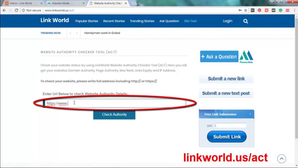 Cheek your domain authority from Link World