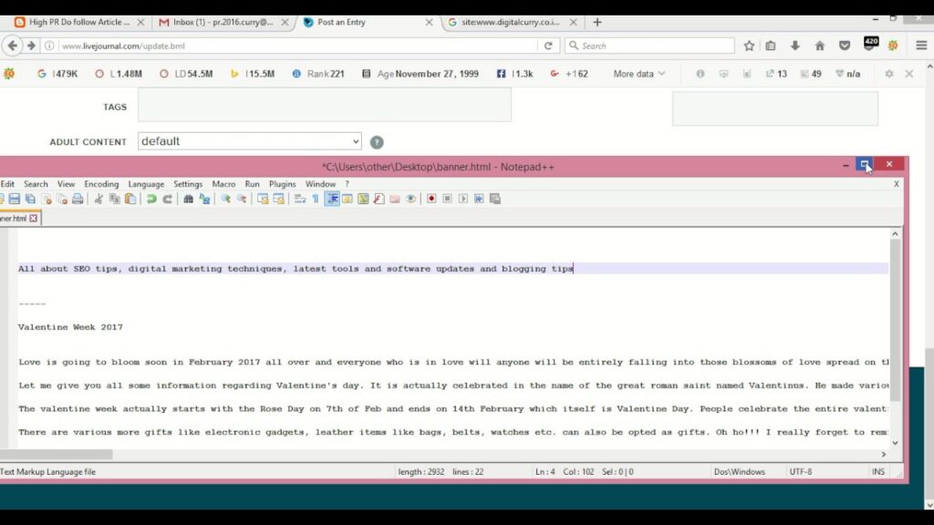 Create backlinks with High PR do follow article submission websites