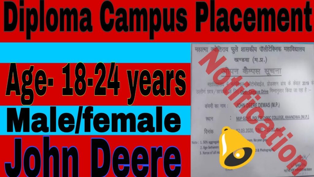 Diploma Campus Placement 2020!! John Deere company dewas m.p.,