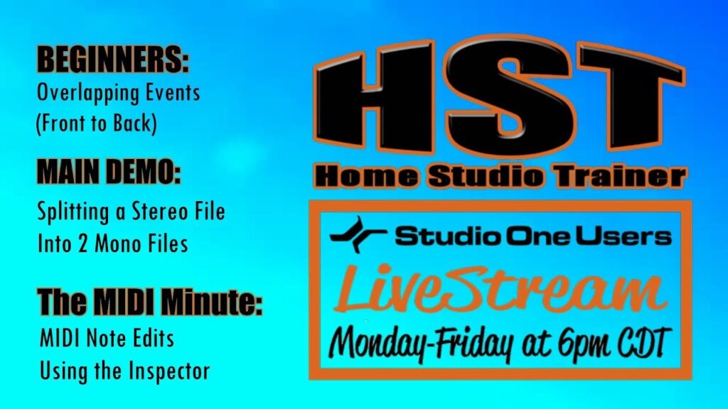 Studio One LiveStream - BEGINNERS: Overlap Events | DEMO: Stereo to Mono | MIDI: Inspector Editing
