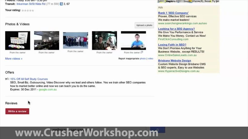 Melbourne SEO Services Google Places Page Sample