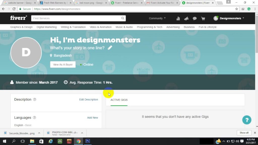 Opening fiverr account and make gigs