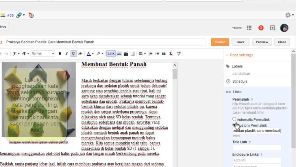 cara mengedit permalink artikel blogspot untuk SEO